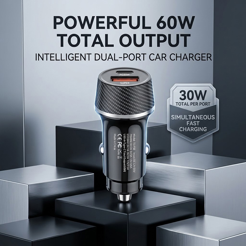 Usb C Hub - Fast Car Charger 60W Dual Port